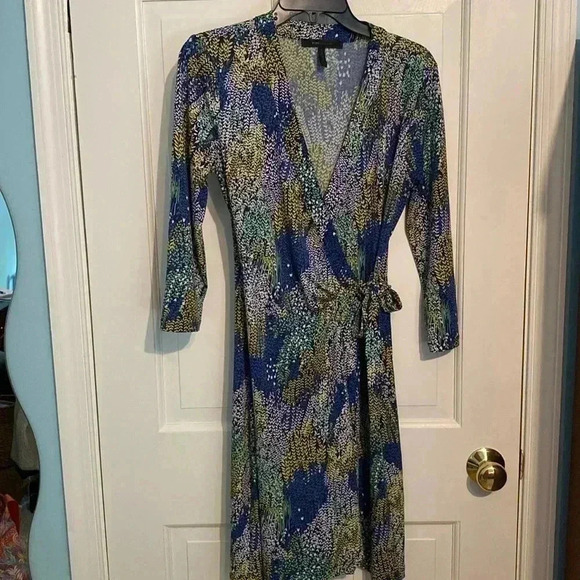 BCBG Maxazria womens wrap dress - 3/4 sleeve - blue/green/yellow - size small - Picture 1 of 7